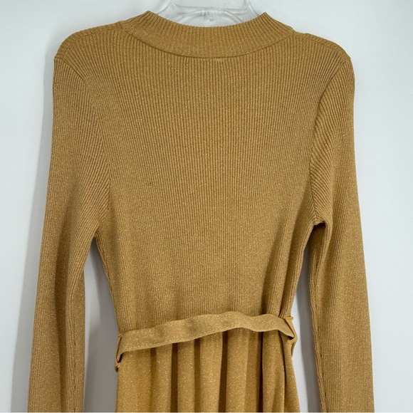 Free People French Girl Sweater Dress Size L Gold Shimmer Mock Neck Belted - Picture 12 of 13